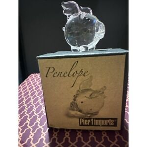 Pier 1 Imports Penelope Pig Mini Small Glass Pig w/Pink Wings 1.5" in box